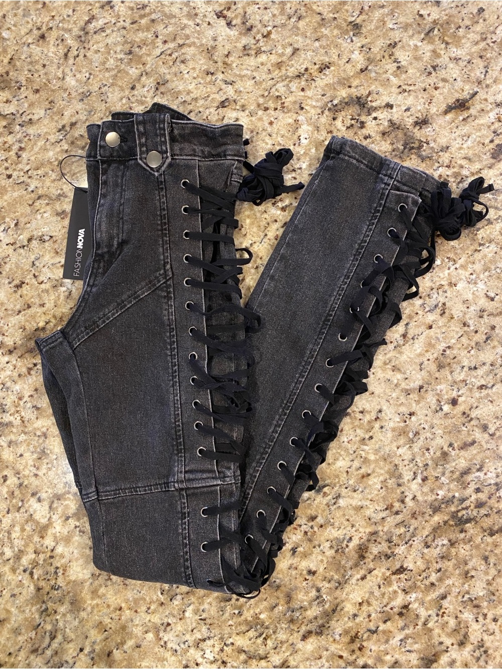Fashion Nova After Hours Lace-Up Flare Pant Skinny Jeans